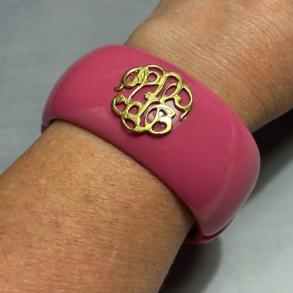 Bosom Buddies Pink & Gold Wide Cuff Hinged Bracelet